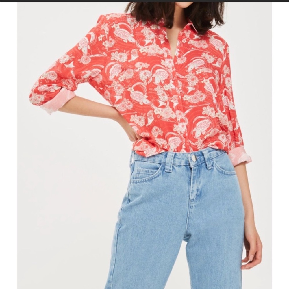 Topshop Size 6 Koi Fish Coral Blouse